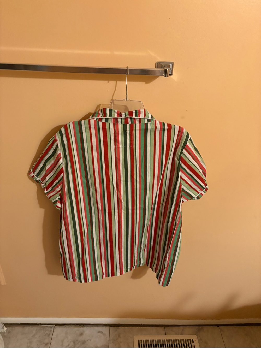 Printfresh Green, Red, Pink, & White Striped Short Sleeve Pajama Shirt - Picture 4 of 5
